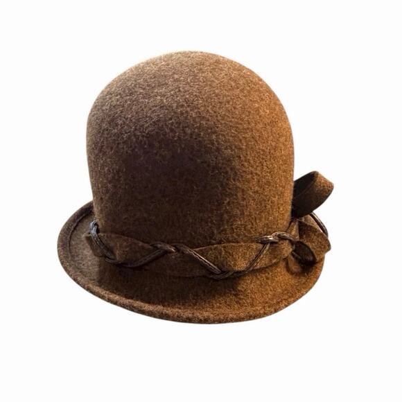 Vintage Italian Brown Wool Cloche Hat Floral Rosette Felt Womens S M EU56 main image 6